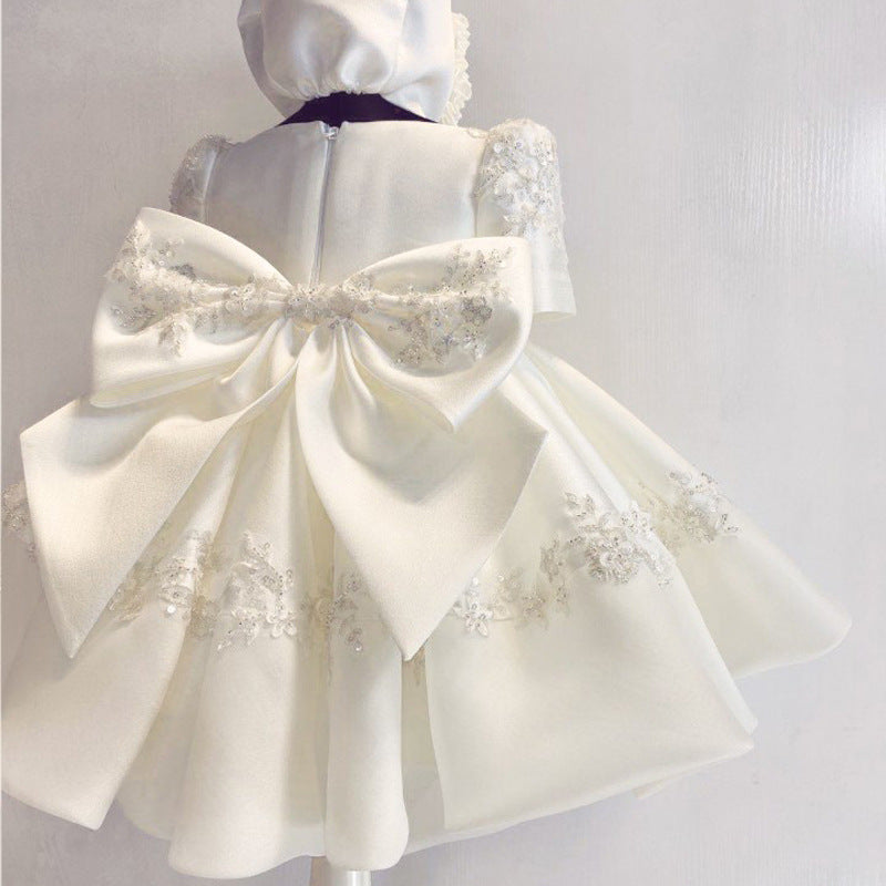 Sweet Baby Girls White Floral Sequin Bow Princess Dress Toddler Christening Dress