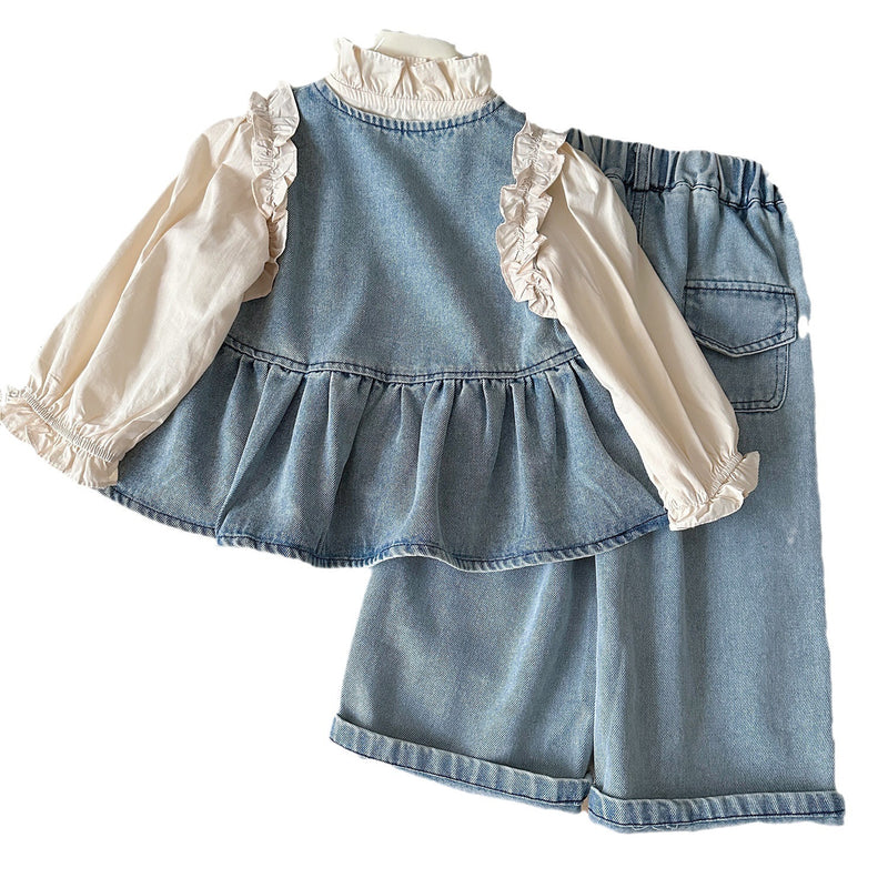 Cute Girls Denim Suit children's Denim There Piece Suit