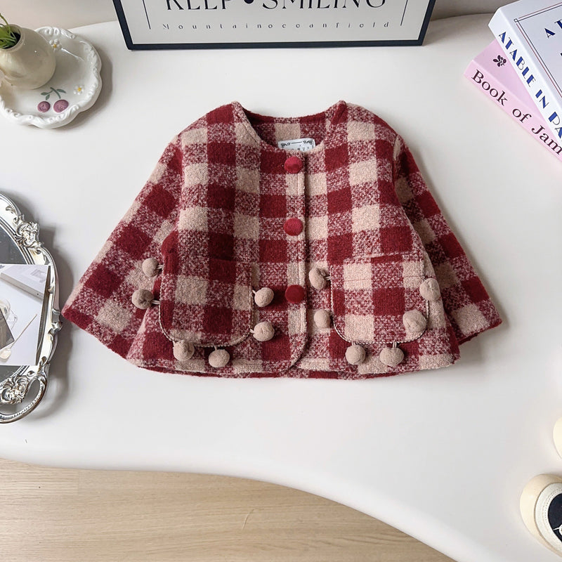 Girls Winter Suits Girls Plaid Woolen Coat Vest Skirt Two-piece Suit