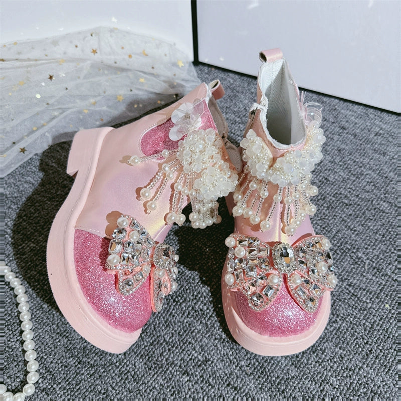 Baby Girl Winter Boots Pink Princess Leather Boots