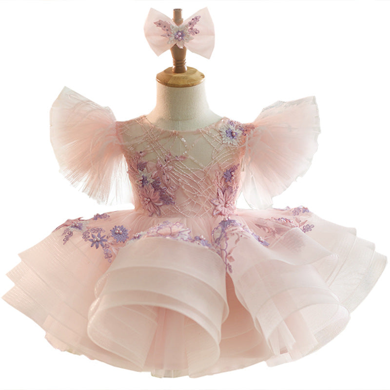 Elegant Girls Ball Gown Embroidery Flower Girl Dress Toddler Birthday Princess Dress