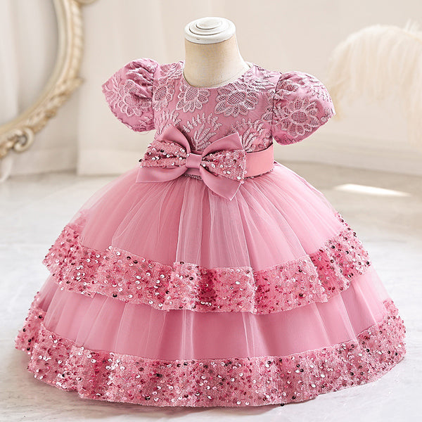 Elegant Baby Girls Bow Princess Dress Toddler Everyday Dress