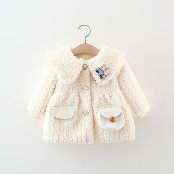 Girls Solid Color Large Lapel Circle Striped Coat