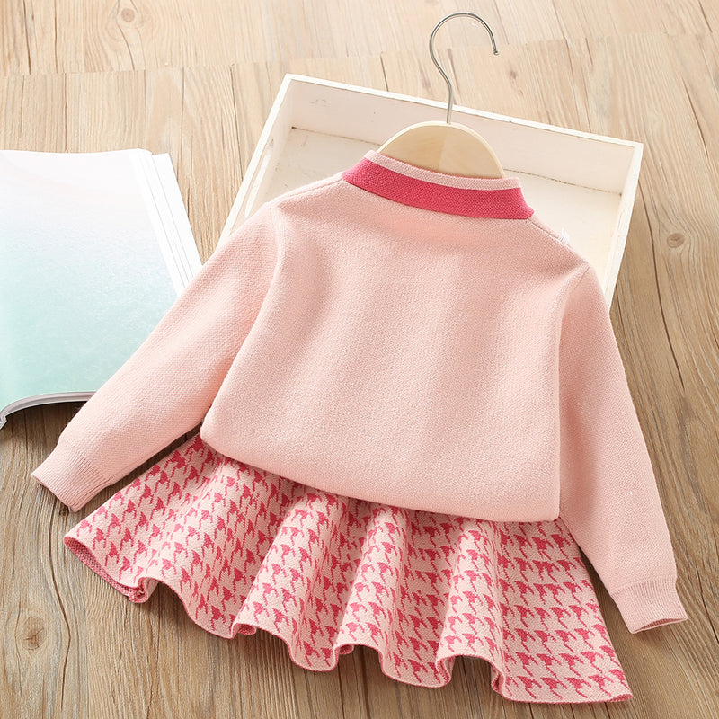 Baby Girl Long Sleeve Pullover Knitted Wool Two Piece Suit