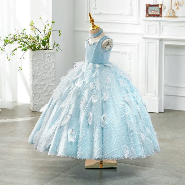 Girls Birthday Dress Children Blue Ball Princess Dress