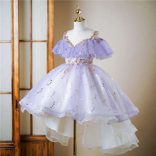 Elegant Baby Girls Purple Sequin Princess Dress Toddler Prom Dress