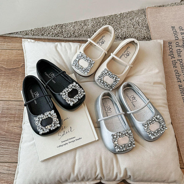 Cozy Girls Square Crystal Leather Shoes