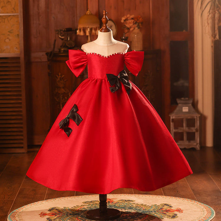 Elegant Baby Girls Red Bow Pageant Dresses Toddler Formal Dresses