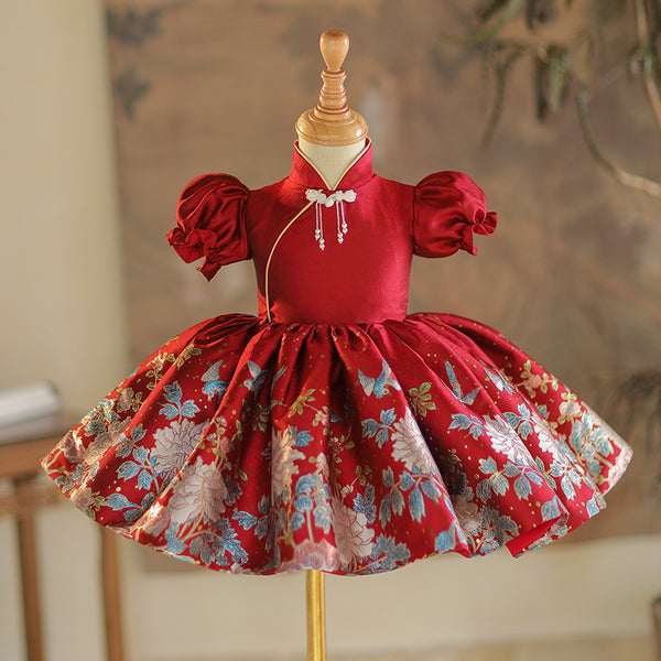 Cute Baby Girl Red Baptism Dresses Toddler Princess Dresses