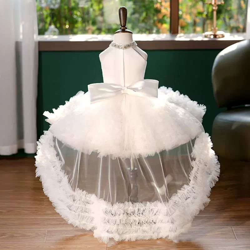 Girls White Pageant Dress Flower Girl Princess Dress