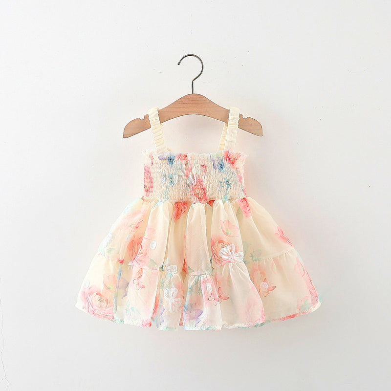 Girls Flower Dress Summer Girls Butterfly Wings Suspender Dress