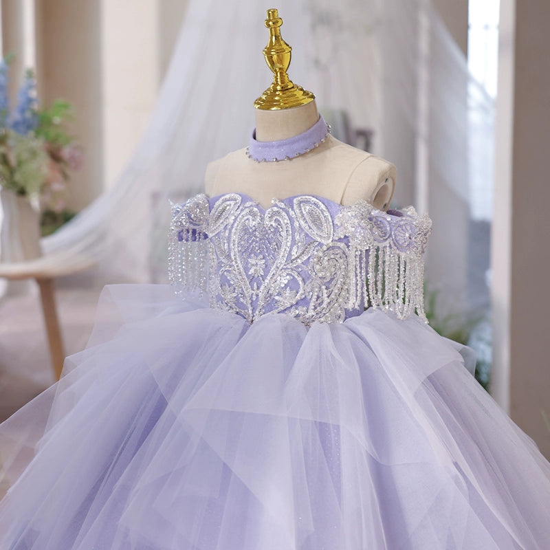 Purple Girl Formal Dresses Children Baptism Princess Dress