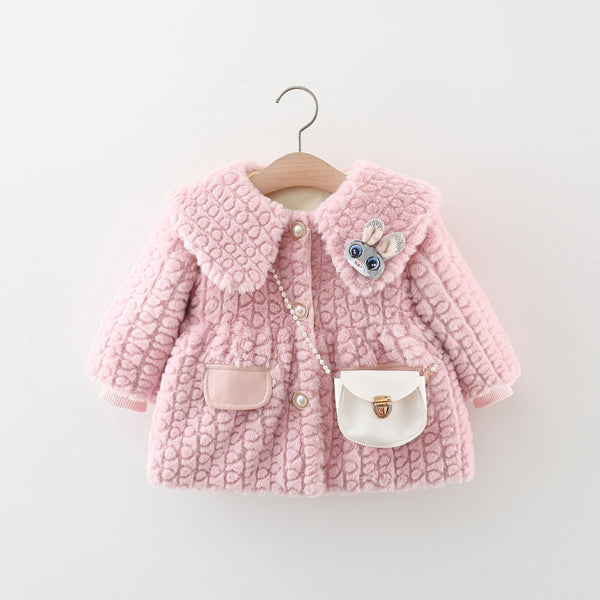 Girls Solid Color Large Lapel Circle Striped Coat