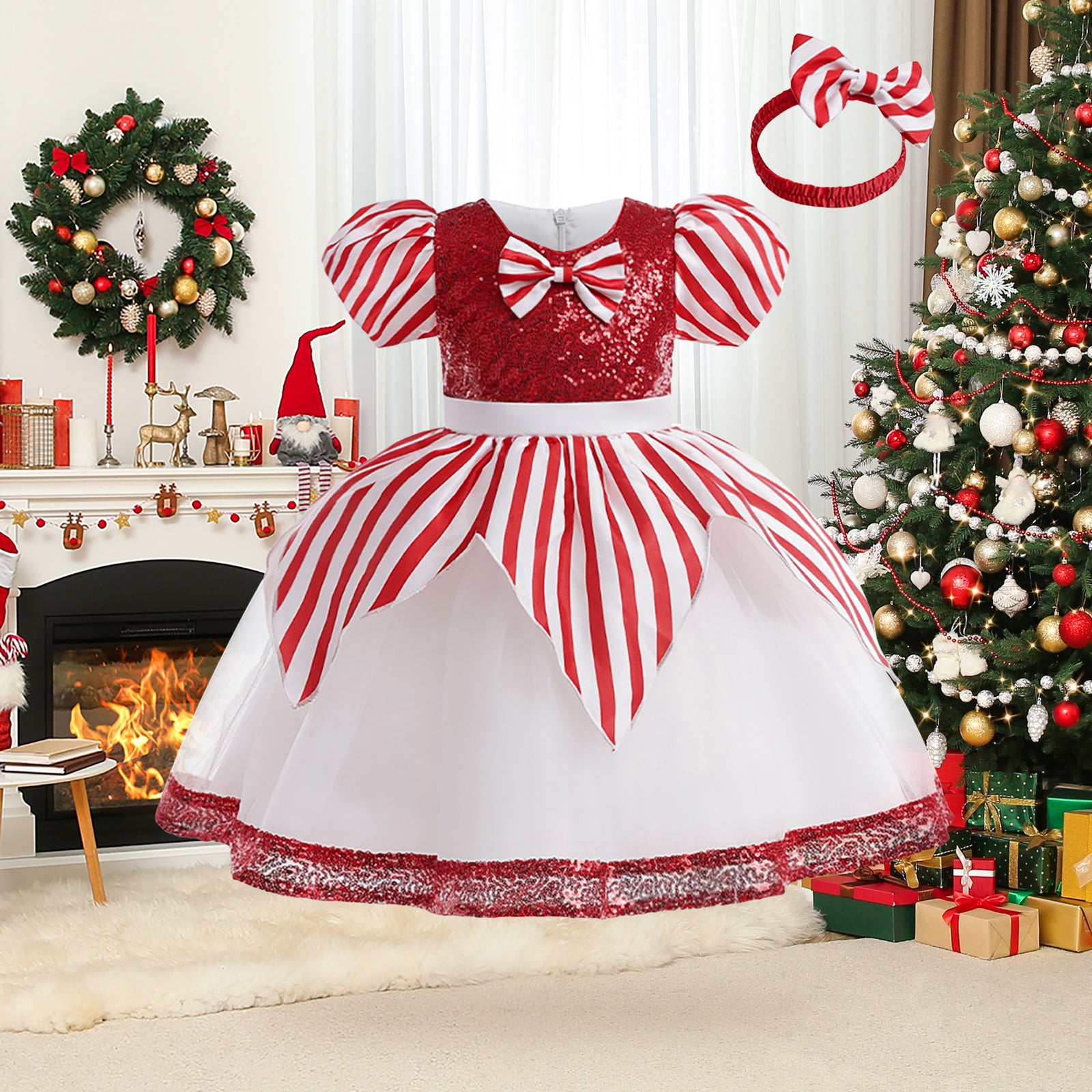 Cute Striped Christmas Dress Baby Girl Christmas Dress marryshe