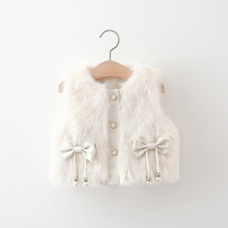 Girls Bowknot Fur Thick Warm Vest