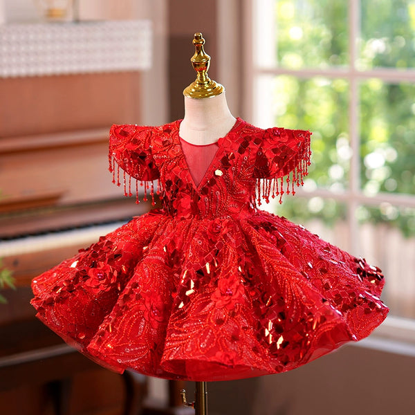 Luxurious Baby Girl  Beauty Pageant Dress Red Christmas dress Toddler Birthday Dress