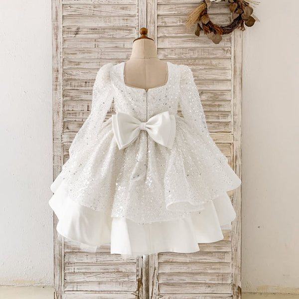 Cute Flower Girl Dress First Communion Dress Sequined Birthday Dress