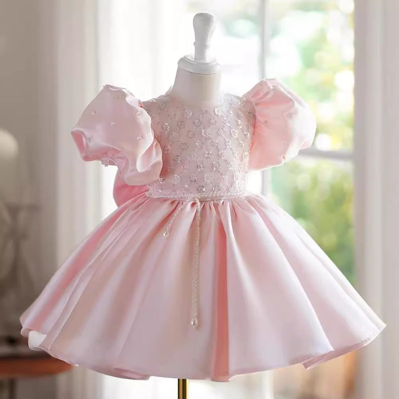 Elegant Baby Pink Sequin Birthday Dress Toddler Little Girl Formal Dresses