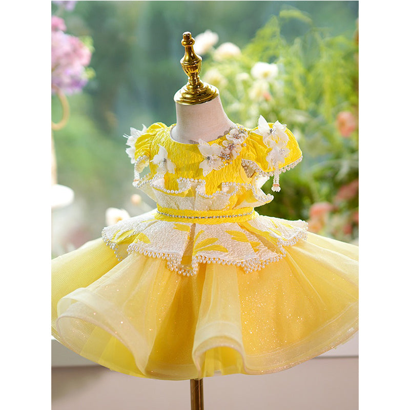 Yellow Pearl Princess Dress Birthday Dress