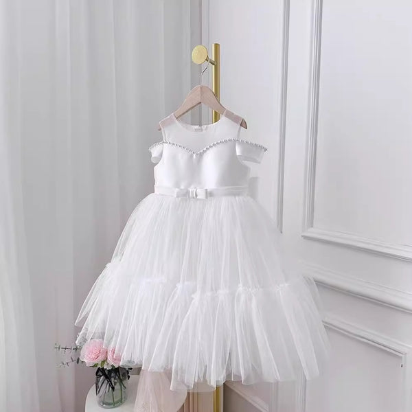 Elegant Baby Girls One Shoulder Bow Puffy Princess Dress Toddler Flower Girl Dresses