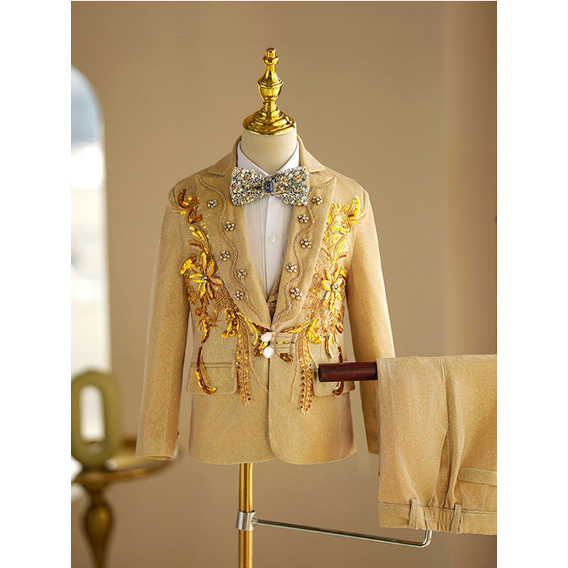 Children's Gold Suit Birthday Dress with Beads