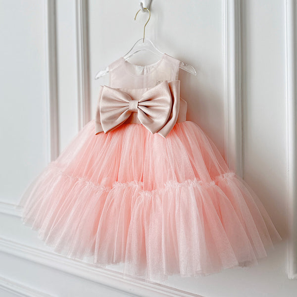 Luxurious Big Bow Flower Girl Puffy Dress Toddler Birthday Princess Dress