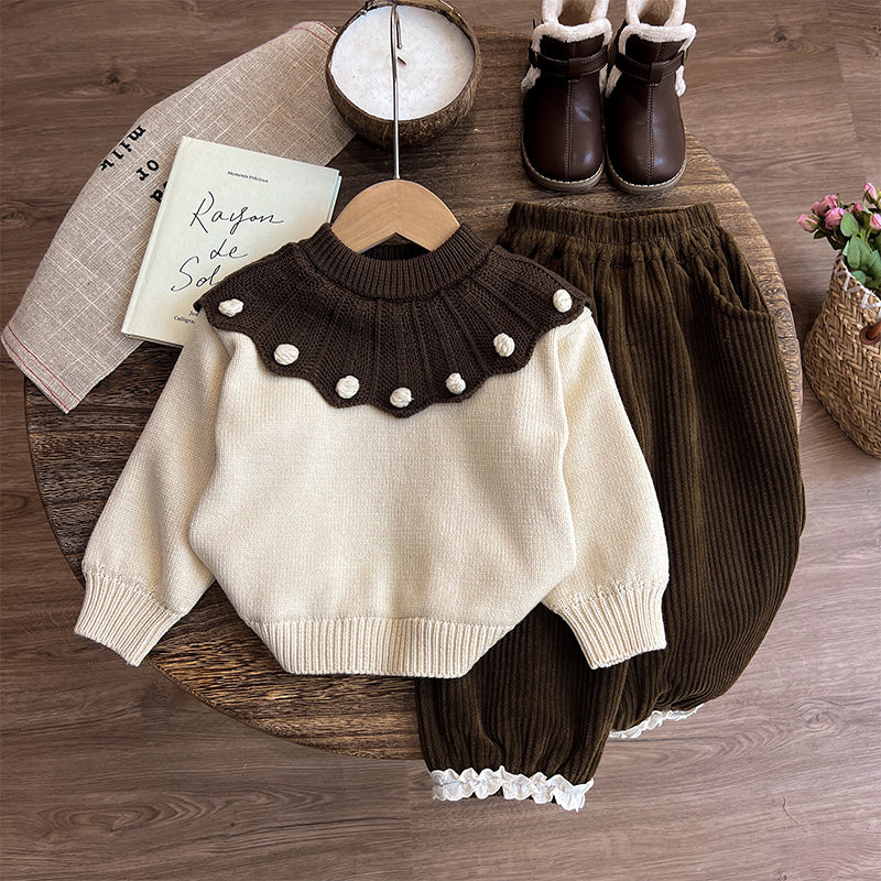 Girls' Thick Sweater with Children's Winter Pants Two-piece Set