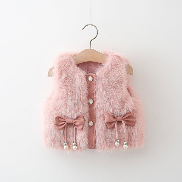 Girls Bowknot Fur Thick Warm Vest