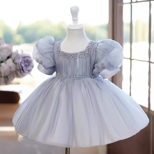 Elegant Baby Girls Puff Sleeve Mesh Princess Dress Toddler Ball Gowns