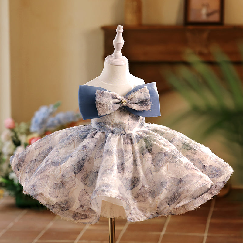 Blue Bow Children's Dress Birthday Princess Dress Fluffy Tulle