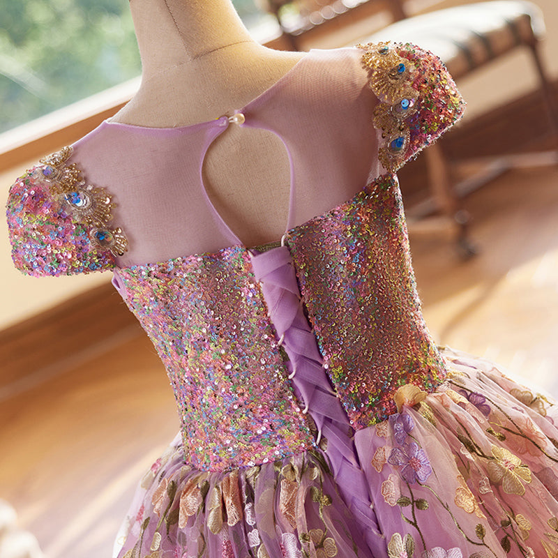 Elegant Baby Purple Floral Sequin Princess Dress Toddler Prom Dress