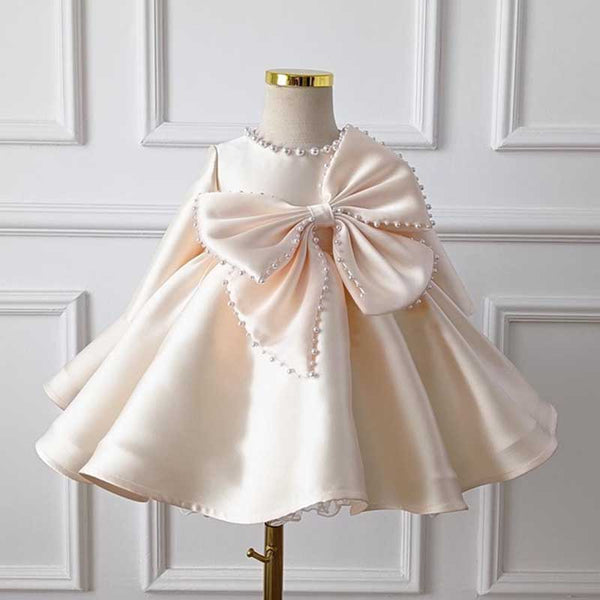 Cute Baby Girl Champagne Big Bow Dress Toddler Beauty Pageant Princess Dress