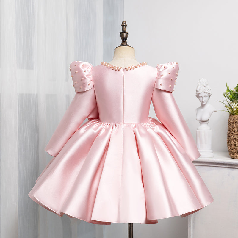 Pink Bow Princess Dress Wedding Flower Girl Dress Birthday Dress