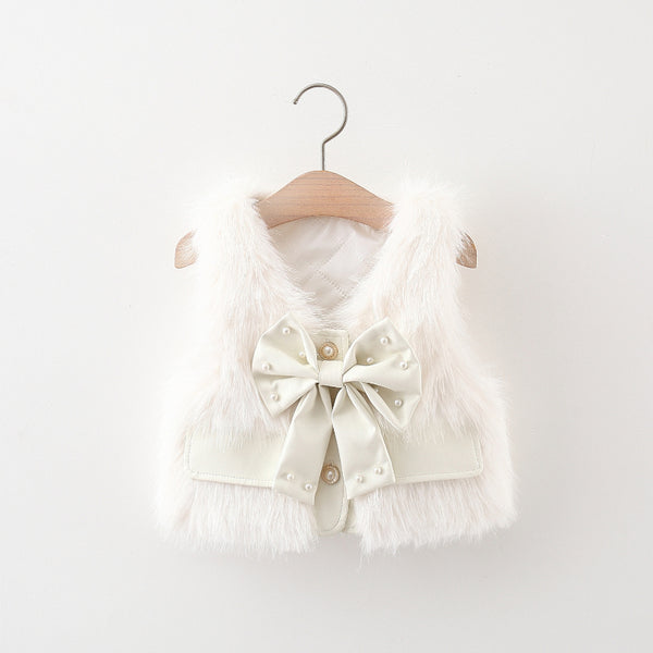 Pearl Bowknot Wool Sweater Thickened Vest