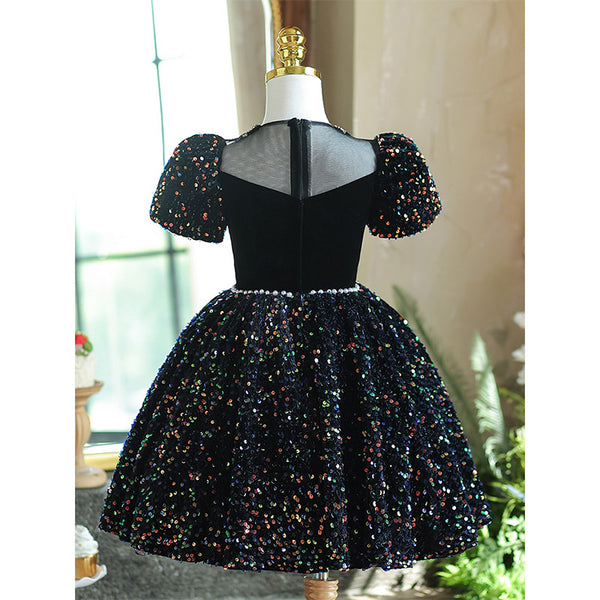 Flower Girl Dress Black Sequined Dress Toddler Birthday Party Formal Dress