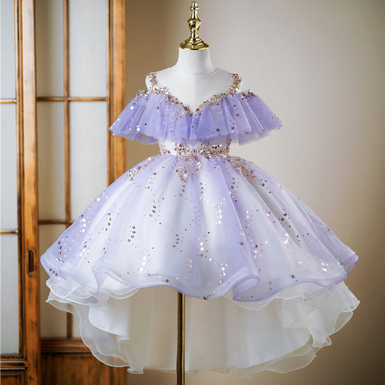 Elegant Baby Girls Purple Sequin Princess Dress Toddler Prom Dress