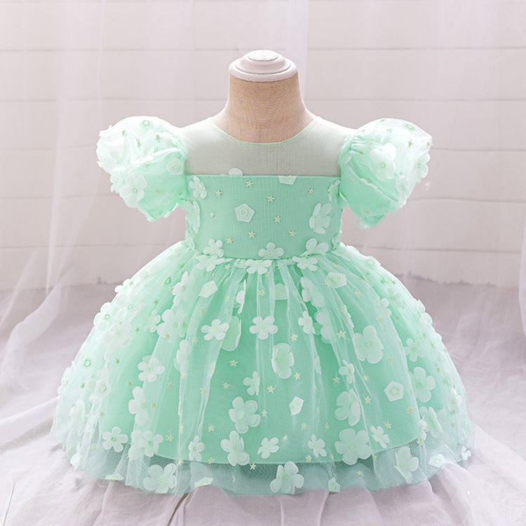 Girls Puff Sleeve Princess Dress Birthday Dress