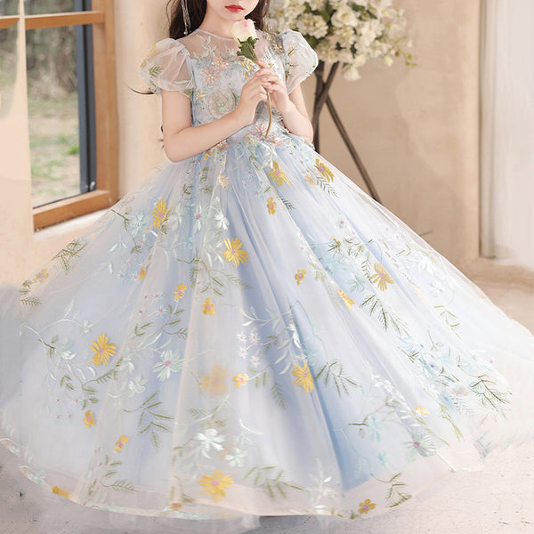 Elegant Baby Girl Floral First Communion DressToddler Puff Sleeve Party Dresses