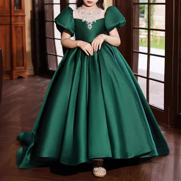 Girls Beauty Pageant Princess Dress Girls Green Birthday Dress