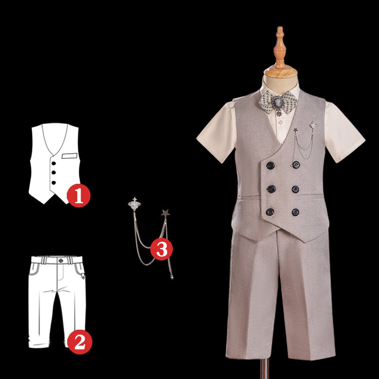 Boys Suit Birthday Suit Buttoned Vest Straight Pants