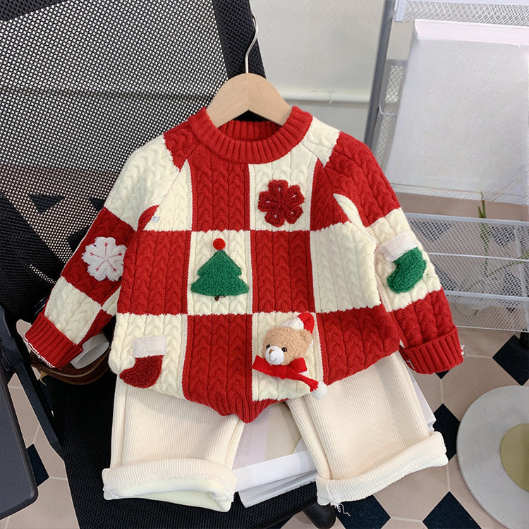 Girls Christmas Knitted Sweater Baby Sweater Two-piece Set