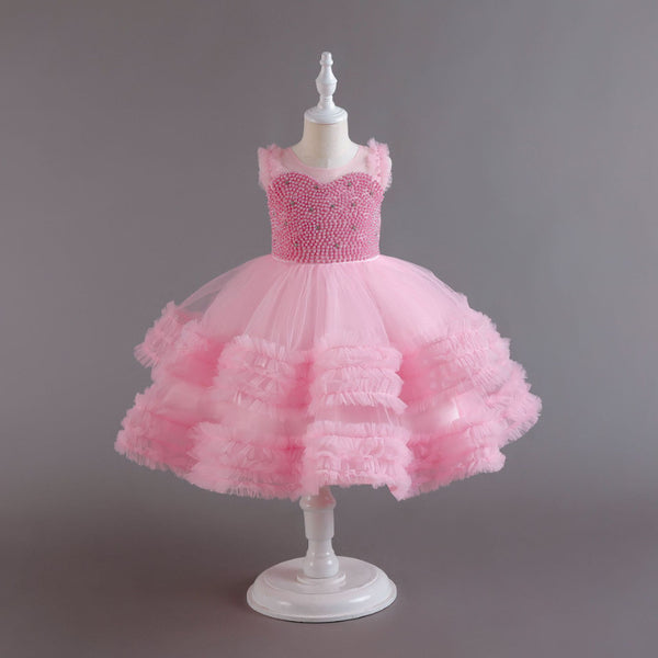 Elegant Baby Girls Pink Mesh Formal Dresses Toddler Costume Princess Dress