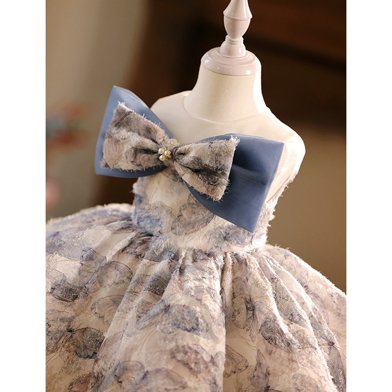 Blue Bow Children's Dress Birthday Princess Dress Fluffy Tulle