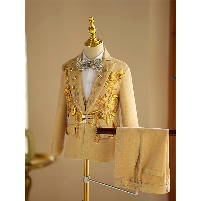 Children's Gold Suit Birthday Dress with Beads