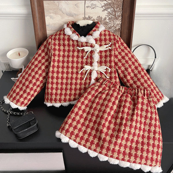 Winter Plaid Girl Formal Dresses Girl Red New Year Dresses