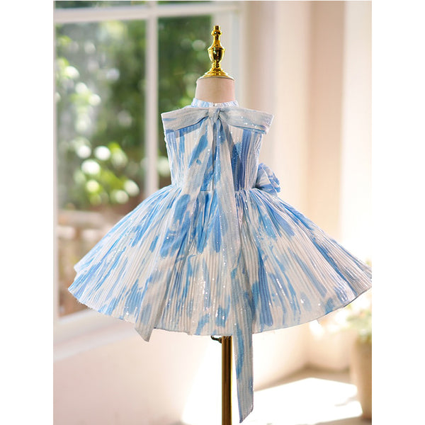 Blue and White Princess Dress with Flowers Birthday Dress