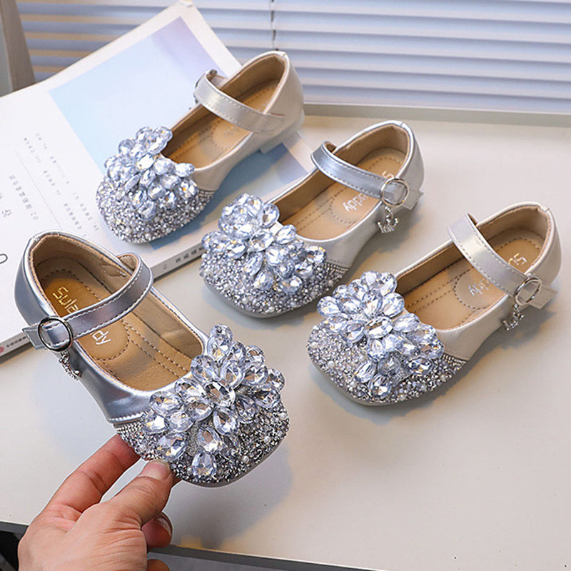 Autumn Children's Crystal Shoes Shiny Rhinestone Bow Princess Shoes