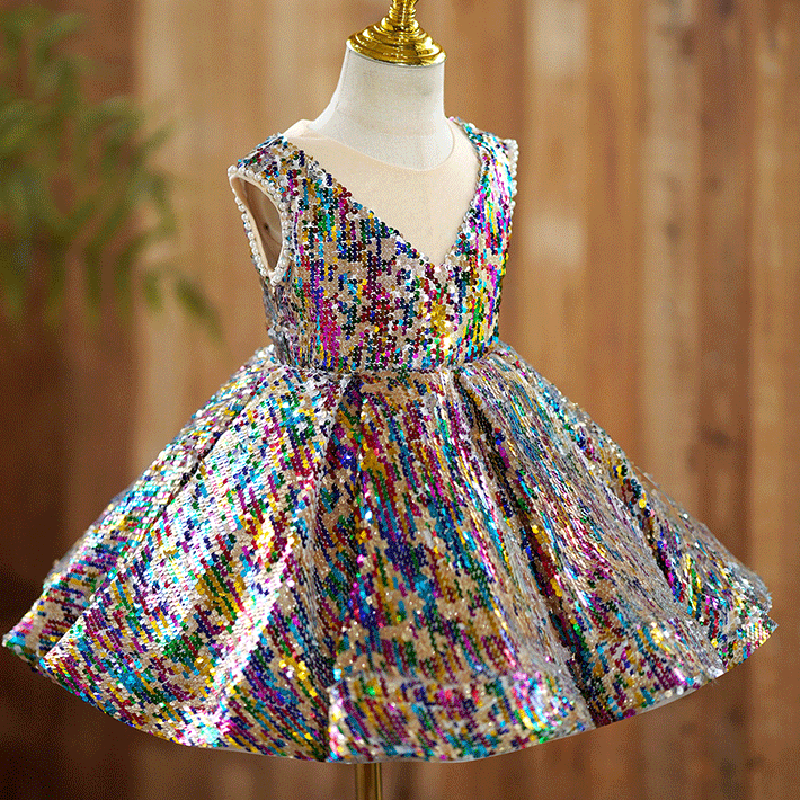 Cute Baby V Neck Baptism Dresses Toddler Sequin Dress – marryshe