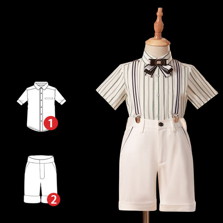 Boys Short Sleeve Bib Shirt White Shorts Suit