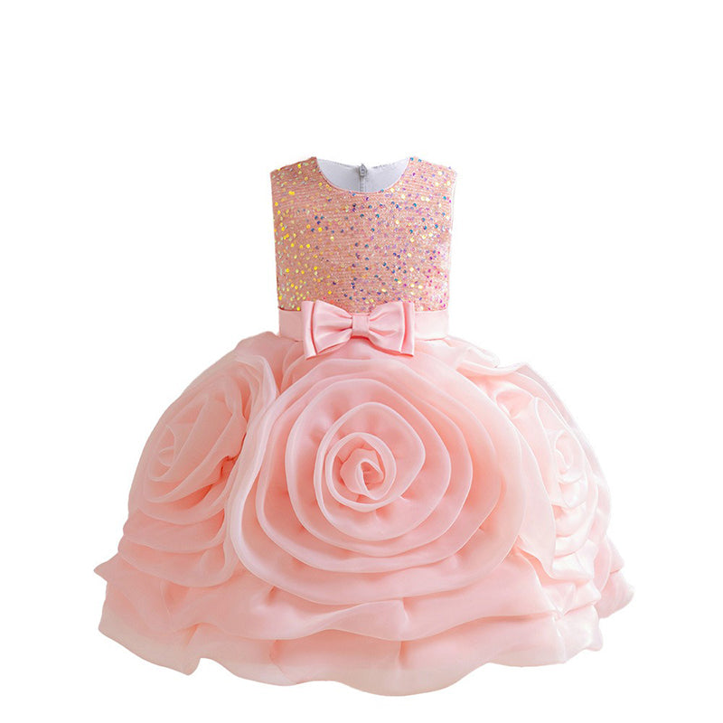 Baby Girls Big Flower Bowknot Dresses Girls Birthday Princess Dress